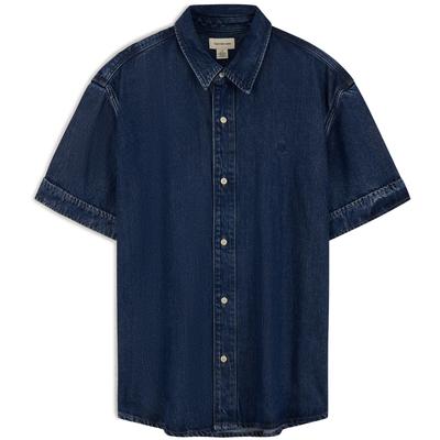 Ck Lyocell Blend Vintage Casual Short Sleeve Denim Shirt Men Shirts Denim-Blue 4RB954G