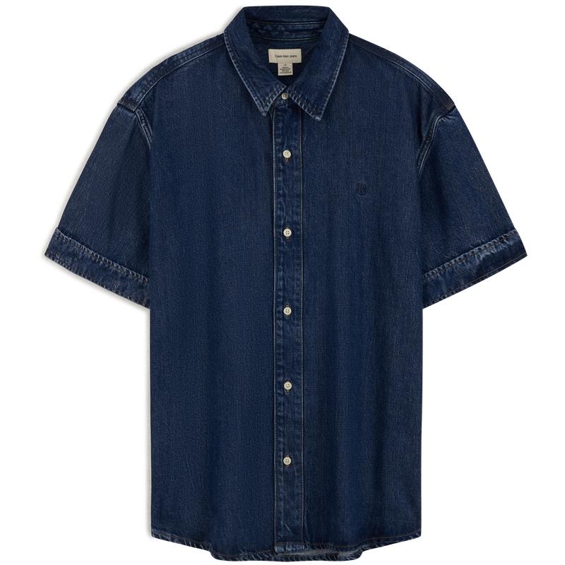 Calvin Klein Ck Lyocell Blend Vintage Casual Short Sleeve Denim Shirt Men shirts Denim-Blue 4RB954G