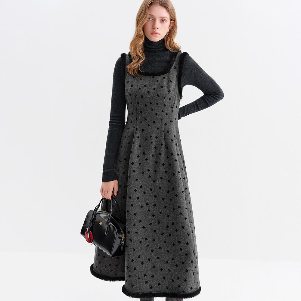 Wednesday Delight Wd_Velvet Bow Wool Sleeveless Dress