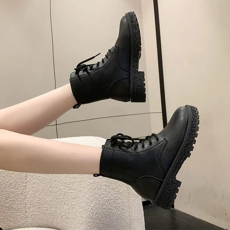 New In Autumn Ankle Boots for Women Elegant With Low Heels Woman Short Shoes Comfortable Hot Footwear Pu Large Size Warm Booties