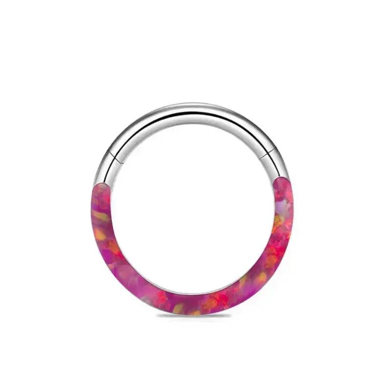G23 Titanium Septum Piercing Nose Ring Opal Hinged Segment Clicker Ear Cartilage Earring Helix Lip Piercing Anodized Jewelry