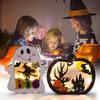 2Pcs Wooden Ghostly Pumpkin Night Light Halloween Wood LED Lamp Desk Decoration For Mantels  Tabletop Holiday Decoration
