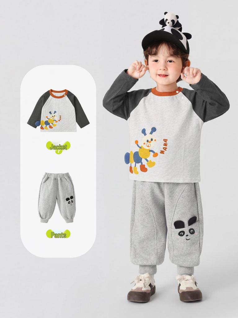 Kaka Panda Pojkar och Flickor Långärmad Vår T-shirt - Trendig Baby Casual Lager på Lager Topp