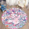 Kawaii Sylveon Theme Round Area Rug Pink Fairy Pattern Circular Rug Kids Girls Bedroom Gamer Room Decor