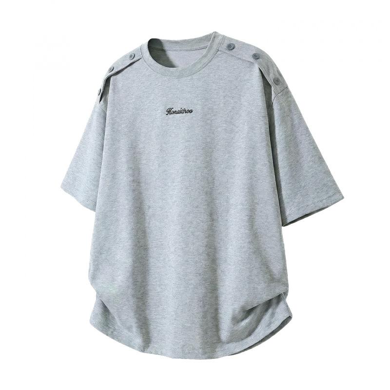 

New casual short-sleeve men s summer T-shirt with detachable shoulder buttons, simple embroidery, and loose fit XXL
