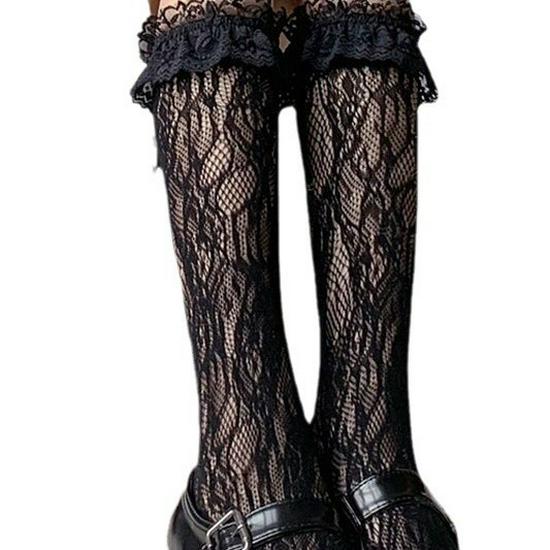 Women's Japanese JK Black & White Lace Slimming Mid-Calf Stockings - Summer/Spring/Autumn