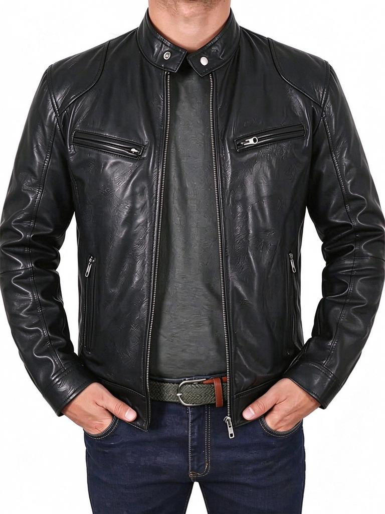 New men's stand-up collar PU leather jacket slim locomotive jacket spring and autumn casual multi-color coat