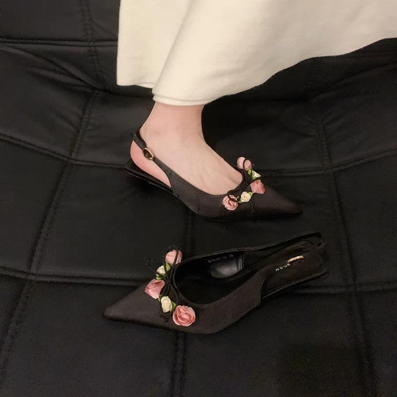 Pantofi de damă cu toc înalt și subțire, cu ascuțit, pentru primăvară și toamnă, cu flori, stil casual, pentru femei