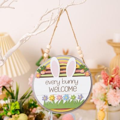Nouă Decorațiune Suspendată din Lemn Rotundă Model Desen Animat Panou Suspendat 20cm Ornament Artizanal Paște