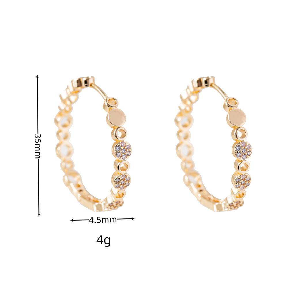 Dainty Female White Round Zircon Stone Hoop Earrings Bling Gold Color Wedding  For Women