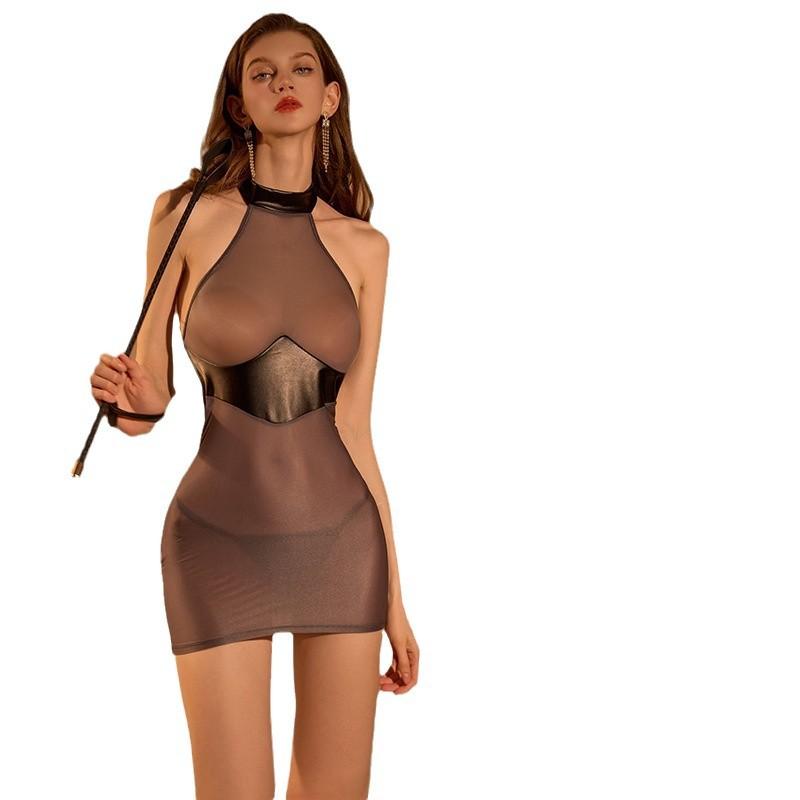 Sexy lingerie abstinence stepmother skirt patent leather sexy splicing perspective hip skirt secretary uniform women's pajamas