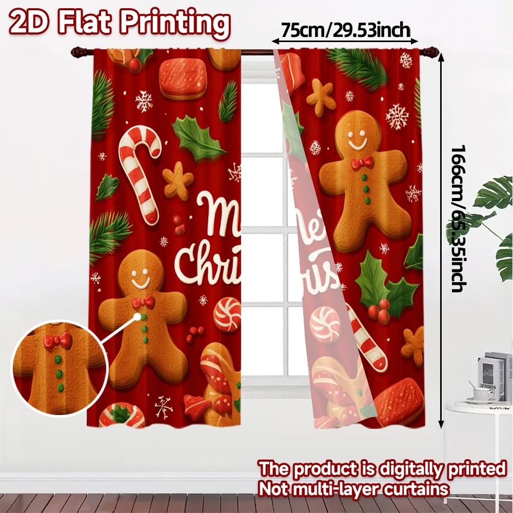 Flat Printing Jit Curtains Without Rod Gingerbread Cheer Popular Fashionable Versatile Polyester Fabric Set Of 2 Made