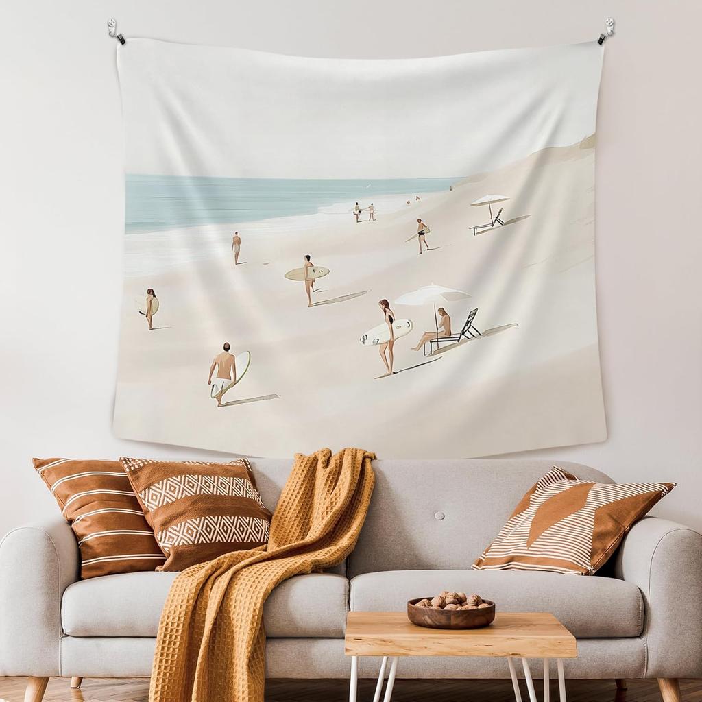 Beach Coastal Wall Tapestry, Minimalist Summer Ocean Wall Tapestry Hanging for Bedroom Beach House, Beachy Trendy Ocean