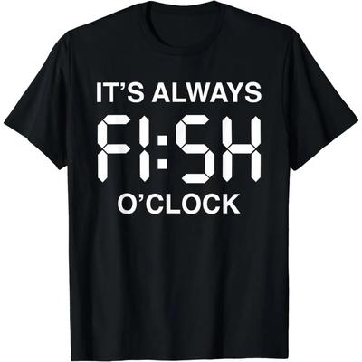 Fish O'Clock Funny Fishing Fisherman Father's Day Gift Men T-Shirt Funny Shirts  Men Clothing Tops Graphic T Shirts Streetwear