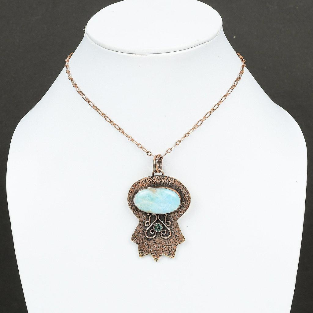 Larimar Pendant Swiss Blue Topaz Pendant Copper Pendant Gemstone Jewelry Stylish Pendant Unique Copper Jewelry Gift For Her Handmade Pendant