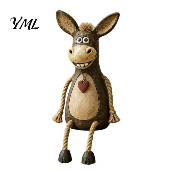 Unique Housewarming Gift Donkey Shelf Sitter Resin Figurine, Dangling Leg Farm Animal Statue, Rustic Stable Craft Ornament Country Table Edge