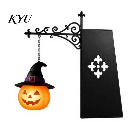 Halloween Themed Gift Iron Library Lamp, Vintage Bookshelf Light with Ghost Pumpkin Bat Reading Nook Accents Pendants, Nightlight, Spooky Desktop