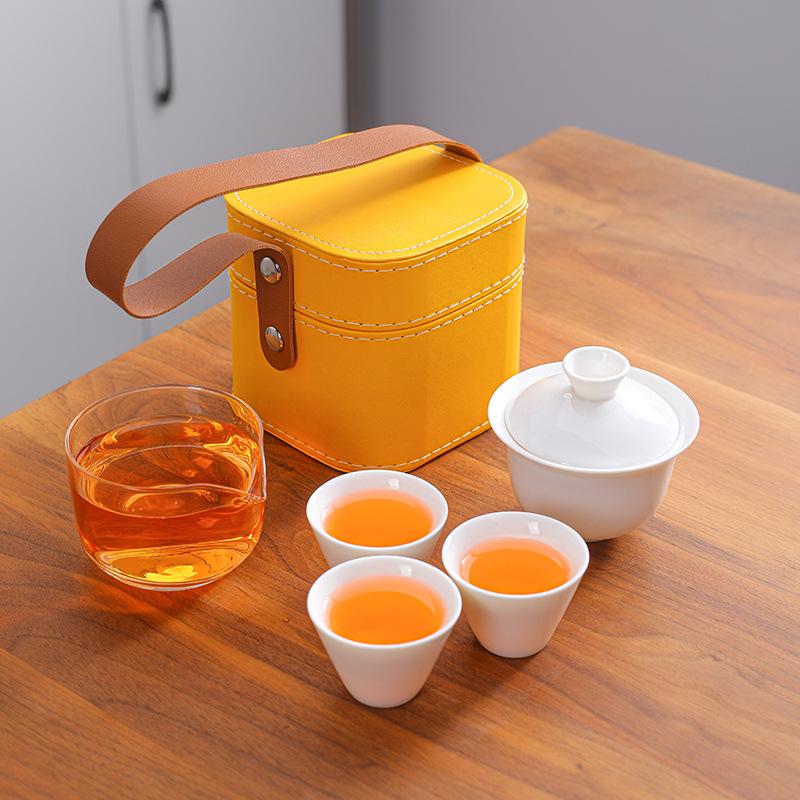 

Suet jade porcelain travel tea set business gift for teacher father company annual meeting high-end souvenir gift
