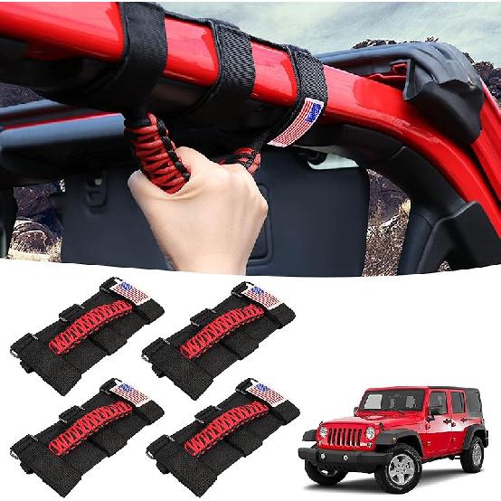 GAIZON 4 Pack Grab Handles Paracord Roll Bar For Jeep Wrangler Accessories CJ YJ TJ JL JK LJ JLU JKU Sahara Freedom Rubicon,Gladiator JT 1955-