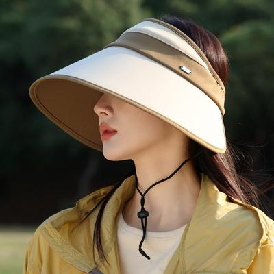 Moda Renk Eşleşmesi Açık Hava Seyahat Güneş Koruma Şapkası Kadın Seyahat Uv Koruması Boş Tepe Şapka Açık Hava Geniş Kenarlı Güneş Şapkası
