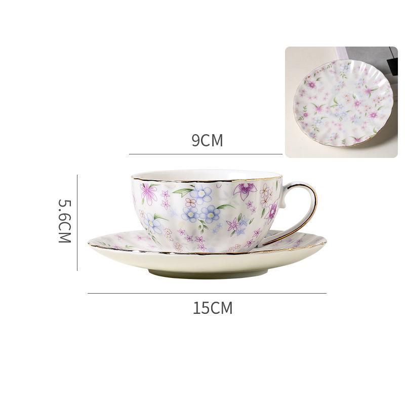 

Floral Print Pattern Cup&saucer Gilding Edge Porcelain Coffee Mug Dining Table Flower Mugs Afternoon Tea Teacup Fruits Juice Cup 200ml