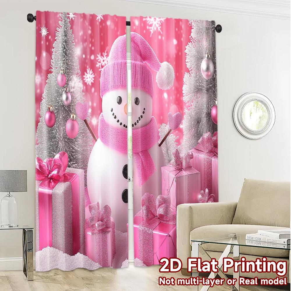 2pcs,Curtains Cute Pink Snowman Gifts Popular Curtain Cloth Durable 100% Polyester Fabric Curtains Gifts for Living Room,