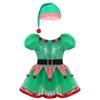 Girls Christmas Fairy Costume Short Puff Sleeves Sequined Striped Peplum Mesh Tutu Leotard Dress Hat Included