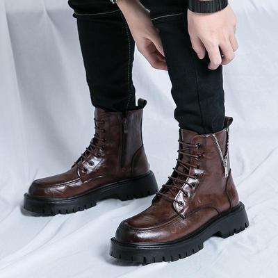 Neue Herren High-Top Leder Martin Stiefel - Herbst/Winter Europäische & Amerikanische Mode, Schnür-Motorrad-Stiefeletten.