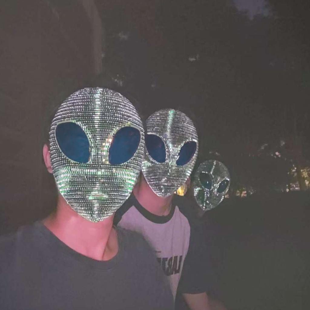 Halloween Alien Mask Disco Mirror Shiny Mask Party Dance Costume Mask Metallic Futuristic Party Prop