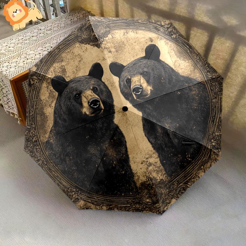 1 PC Automatic Folding Umbrella - Black Bears Pattern, Portable & Foldable Design with 8 Ribs, Christmas Birthday Gifts