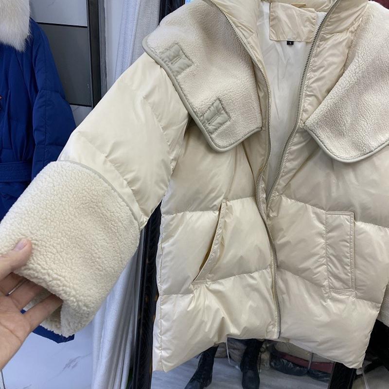 Winter Herbst Mode Frauen Lose Gepolsterte Zipper Einfarbig Jacke Mit Kapuze Kragen Alle Spiel Warme Weiße Ente Unten Mantel