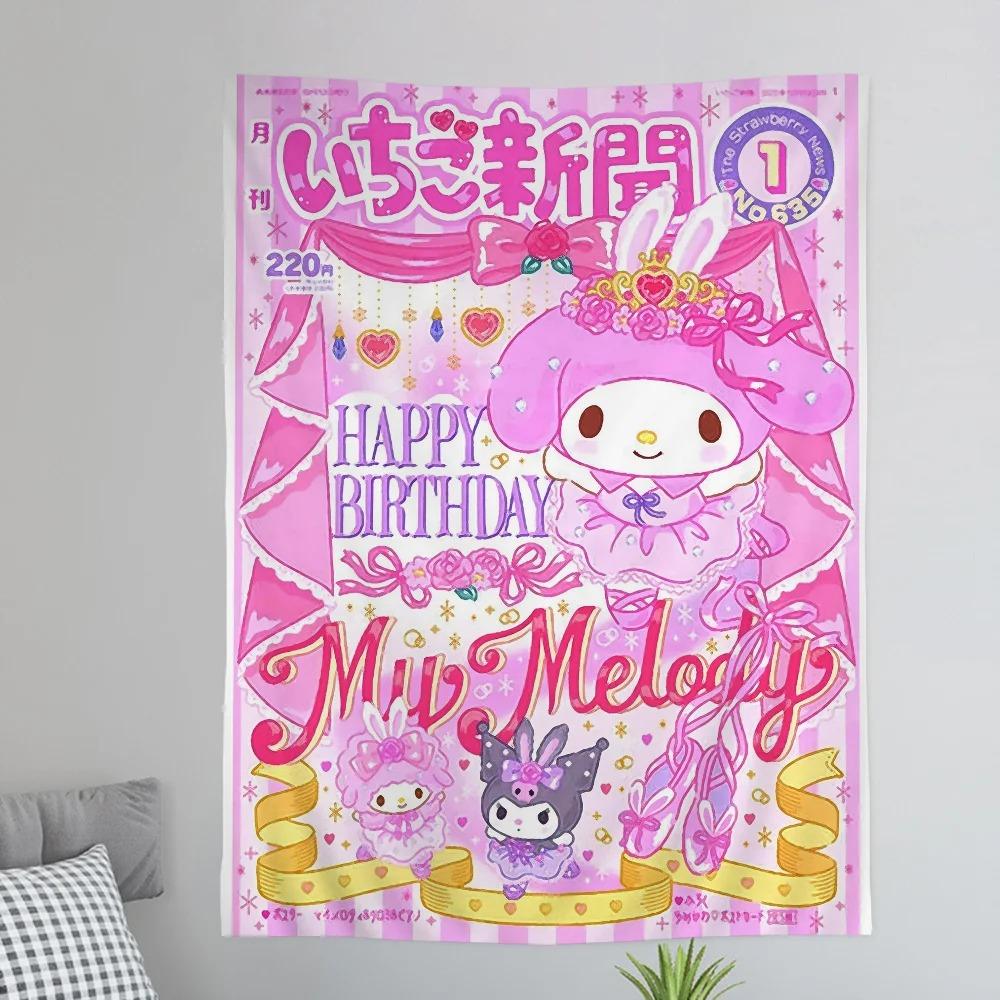 My Melody Pink Cute Anime Colorful Tapestry Wall Hanging Hanging Tarot Hippie Wall Rugs Dorm Wall Art Decor Girl Heart Kawaii An
