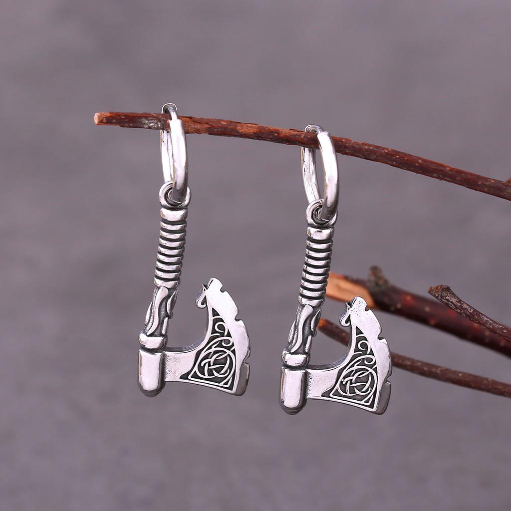 Hip Hop Punk Viking Axe Drop Earrings Fashion Celtic Knot Rune Amulet Earrings Rock Biker Boys Stainless Steel Accessories