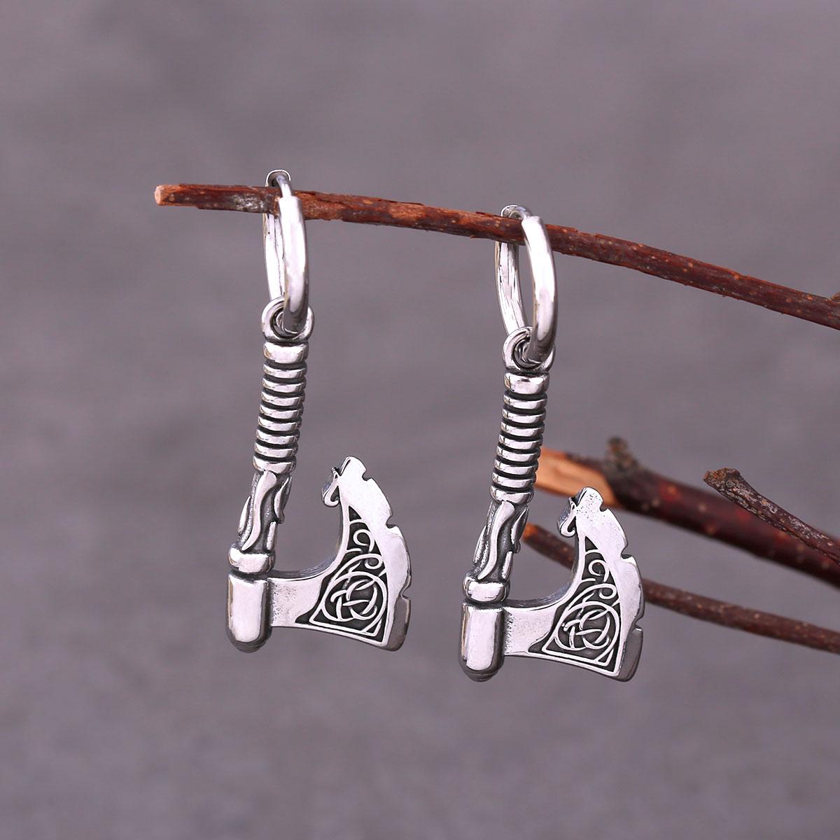 

Hip Hop Punk Viking Axe Drop Earrings Fashion Celtic Knot Rune Amulet Earrings Rock Biker Boys Stainless Steel Accessories