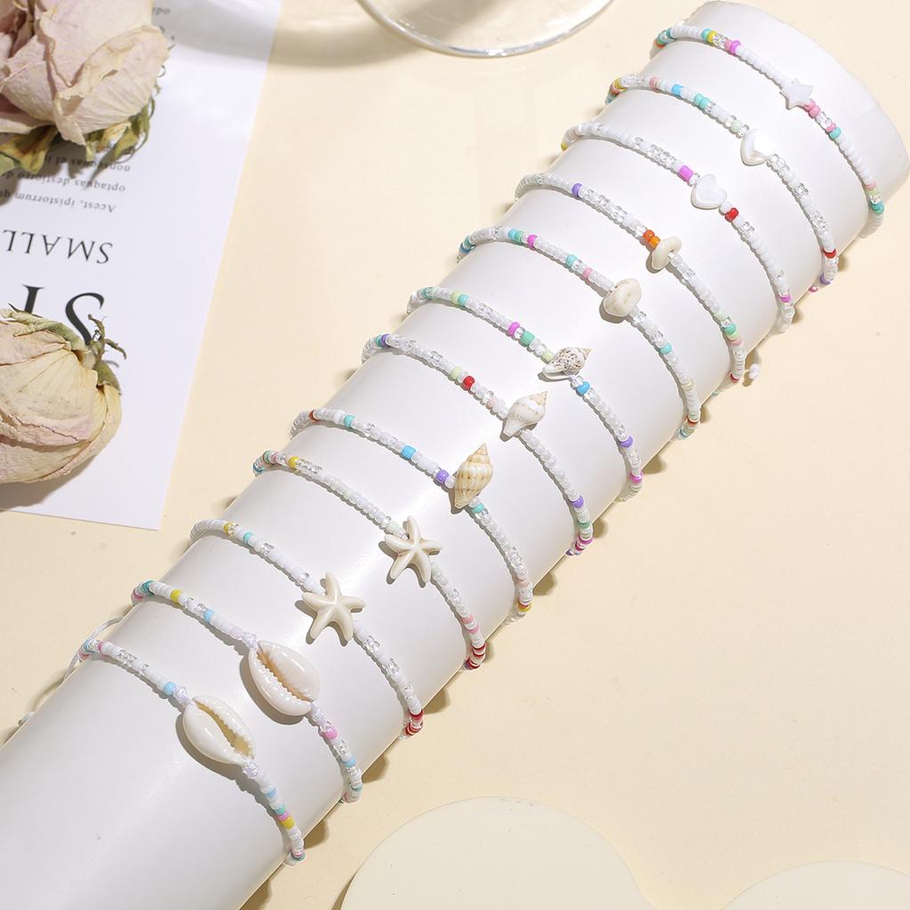 WTEMPO Summer DIY Beach-Theme Bracelets Featuring Seed Beads Matching Shells Conchs Sea Stars Adjustable Braided Rope Bracelets Bohemian Style Jewelry
