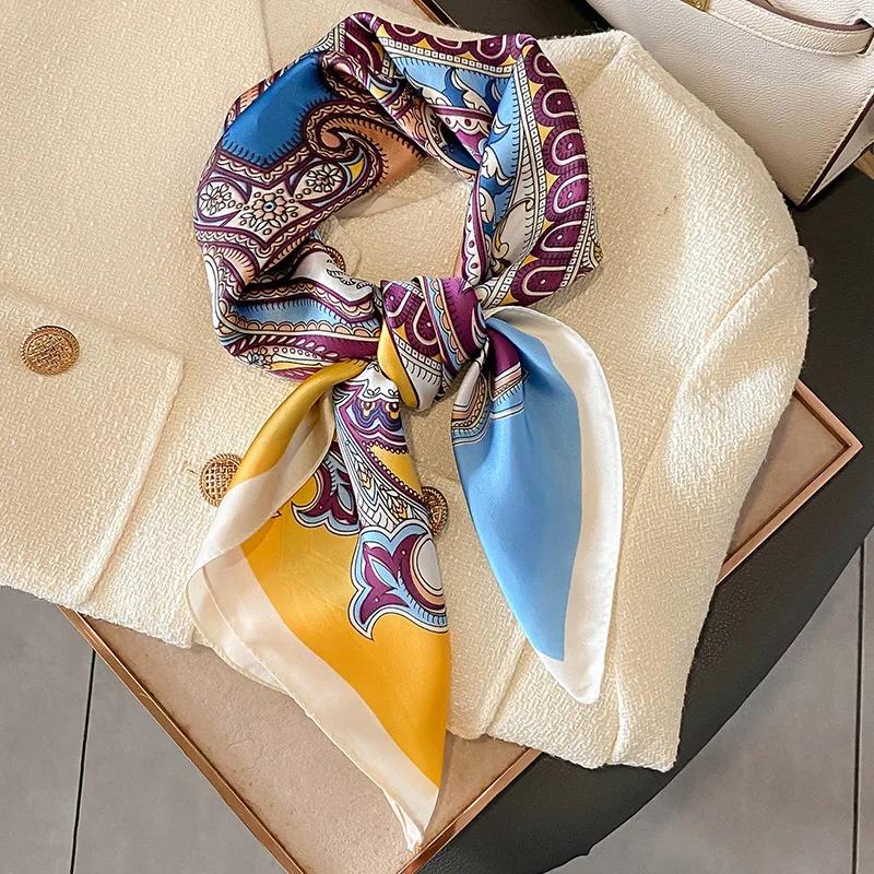 New Floral Print Shawl Design Silk Square Scarf Women Female Wrap Headkerchief Hijab Beach Stoles Hair Band Echarpe Bandana 2023