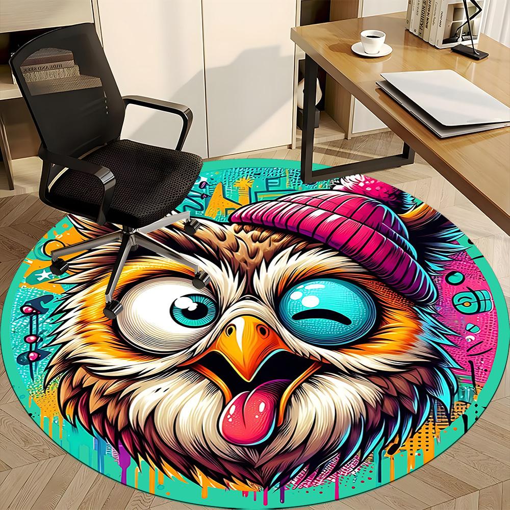 1pc Owl Hat Office Round Area Rug, Under Office Chairs Bedroom Living Room Home Decor, Room Deco