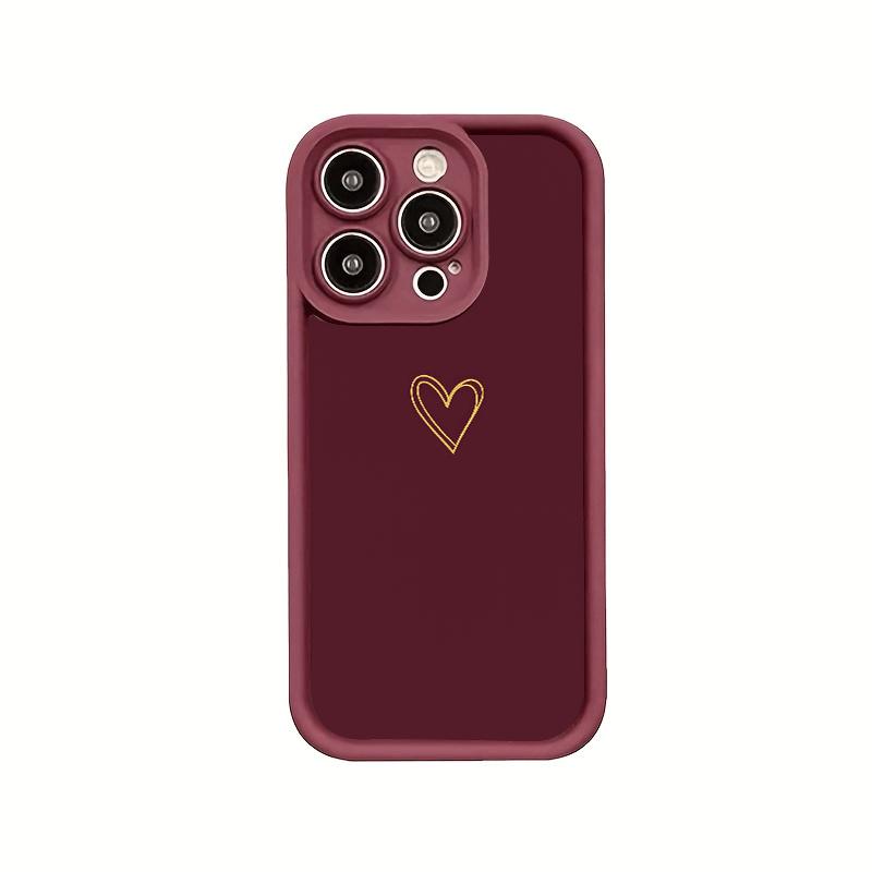 Goldfarbene burgunderfarbene Muster-Handyhülle in Herzform, geeignet für iPhone 17 16 15 14 13 12 11 Pro/Max/Plus, sturzsicher und stoßfest