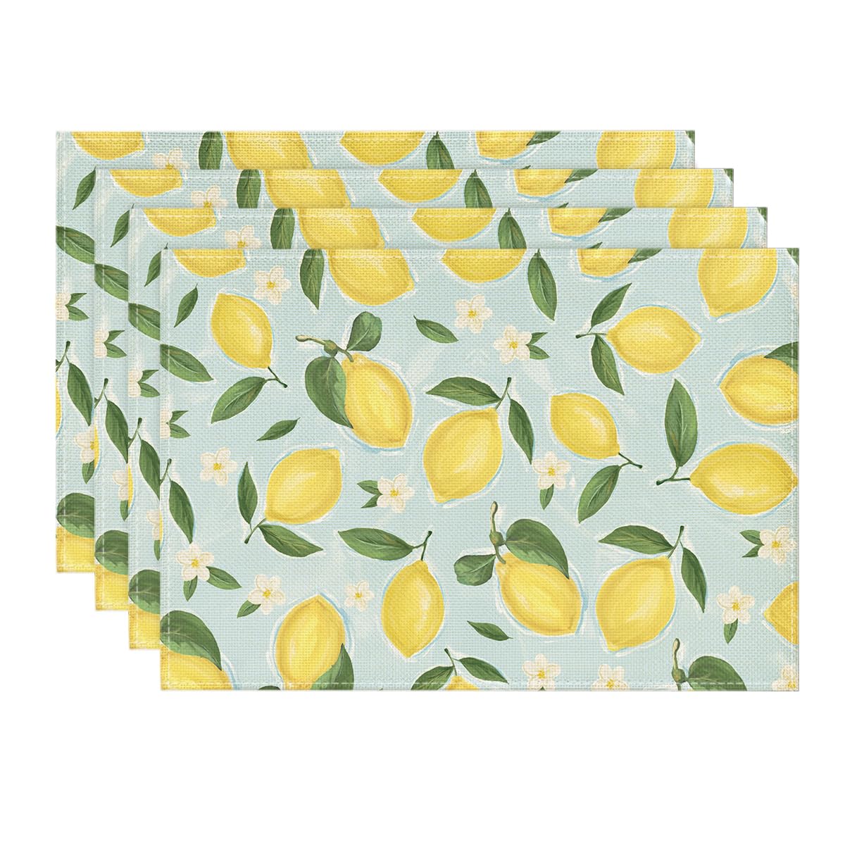 

Blue Lemon Flower Floral Summer Placemats Set of 4,12x18 Inch Seasonal Spring Table Mats for Party Kitchen Dining Decoration 12 x 18 , Rectangular 4 Pcs