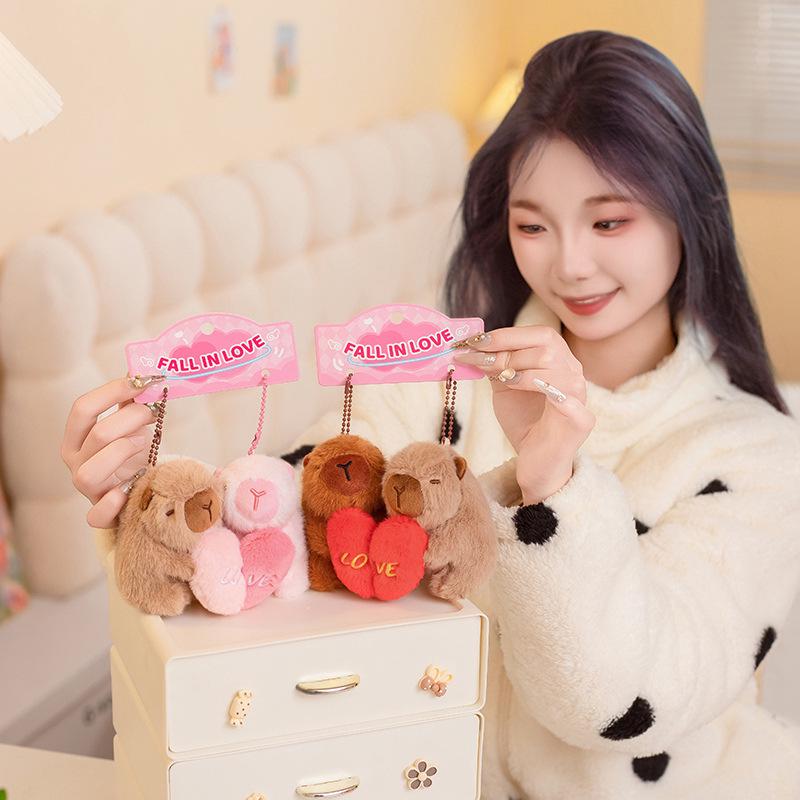 Capybara Heart Plush Bag Charm & Backpack Accessory - Perfect Couple Confession Gift for Girls