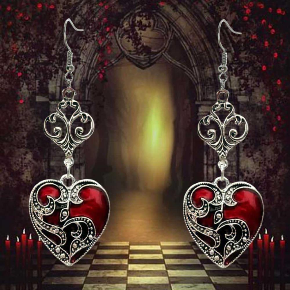Orecchini Pendenti a Forma di Cuore Romantico con Smalto Rosso Drip Vittoriano per Donna Accessori Gioielli per Feste Gotica di Hallowmas Sposa Vampira