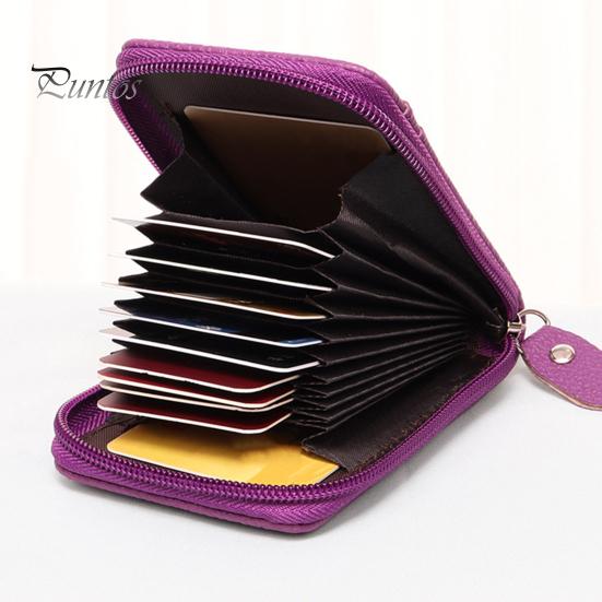 Coin Purse with 14 Card Slots Large Capacity Card Holder ID Window Anti-theft Zipper Closure Faux Leather Firm Stitching Portable Wallet
