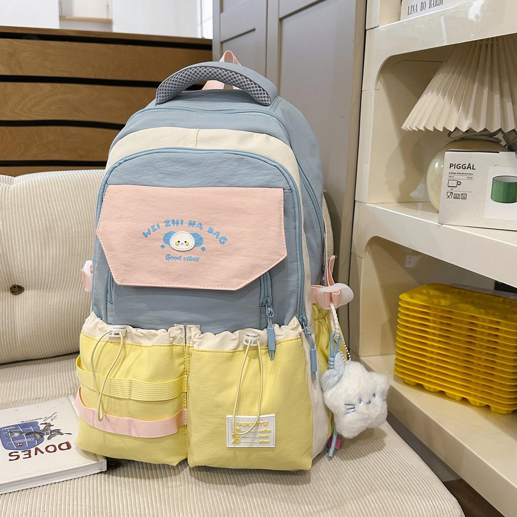 Schoolbag Backpack Large Capacity Contrasting Color Matching Cute Dopamine Backpack Leisure Korean Junior High School Campus Schoolbag Wholesale