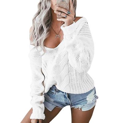 New Style Knit Sweater Solid Color V-neck Twist Pullover Sweater