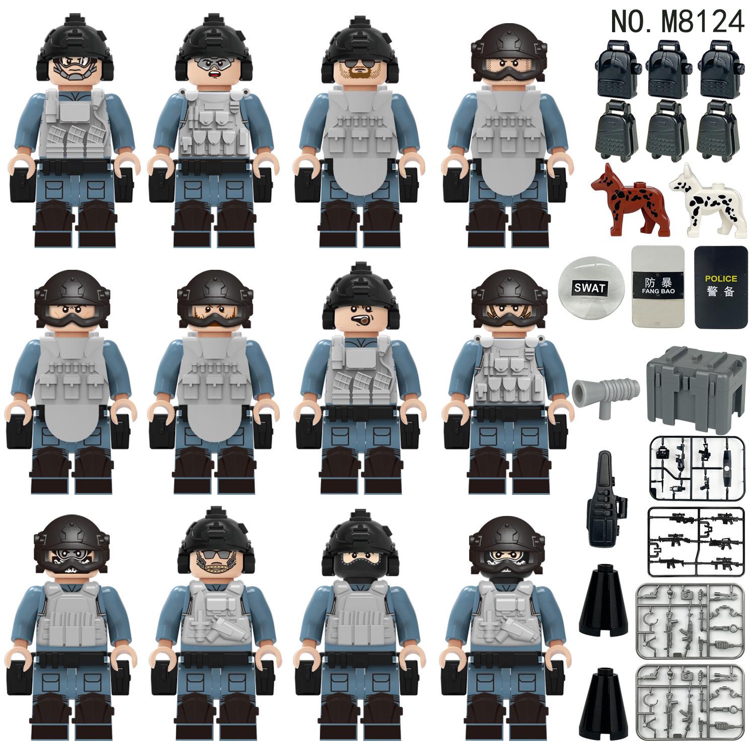 48children sassembledsmallparticlesbuildingblocktoysmotorcycleweaponaccessorieshotsalemilitaryminifigures cross-border sale