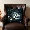 Sleeping Wolf In Floral Garden Print Throw Pillow Cover, Dark Fantasy Art Decorative Cushion Case For Sofa Bedroom