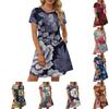 Women's Short-sleeved Retro Floral Print Round Neck Casual Waist Belted Pocket Dress