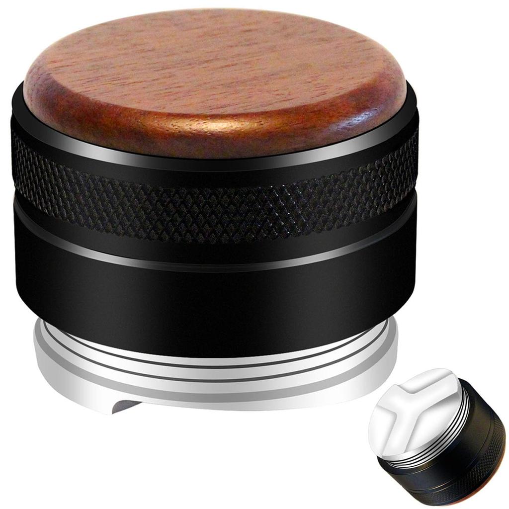 Stainless steel espresso distributor, adjustable depth espresso distributor with walnut wood level, 3-angle bevel adjustable palm espresso