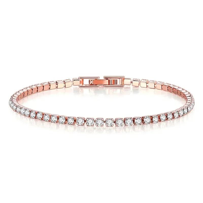 New 925 Pure Silver Rose Gold Bracelet Shining Classic Hip Hop Crystal Tennis Bracelet Women's Jewelry Fashion Wedding Gift