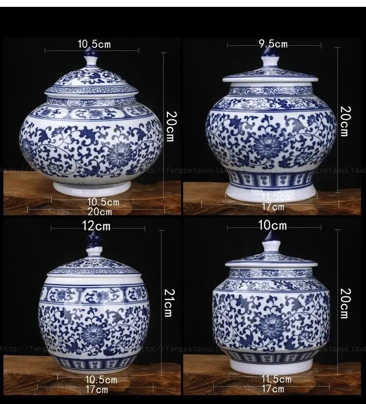 new Ceramic Blue White Porcelain Storage with Lid Living Room Entrance Decoration Tea Pot Candy Small Object Family Jar